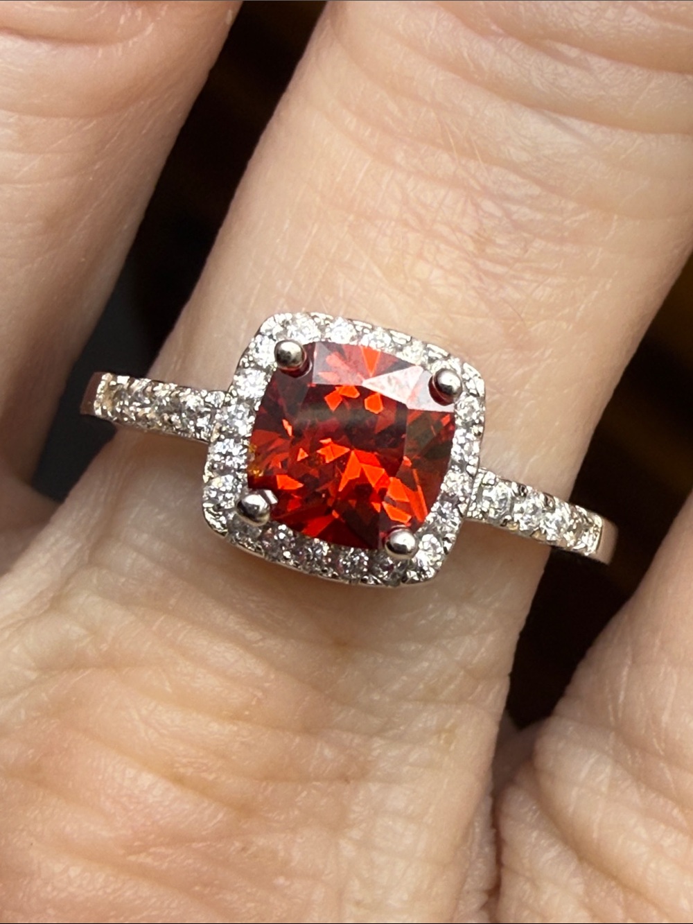 Ruby Red Cushion-Cut Halo Ring w/MOISSANITE DIAMONDS 925 Sterling Silver Band